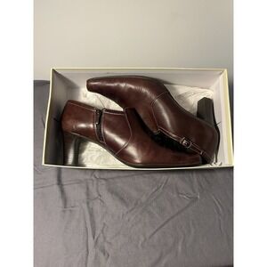 Liz Clarborne women's 9 brown leather ankle boots buckle block heel
